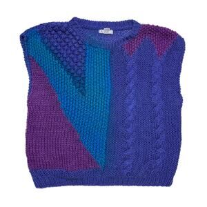 LOH Vintage 80s Sleeveless Sweater Geometric Color Block Multicolor Knit Mens 42